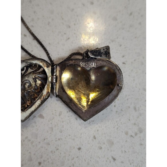 925 THM Sterling Silver Puffy Heart scrollwork  1" Locket on  24" Chain Necklace - Picture 5 of 9
